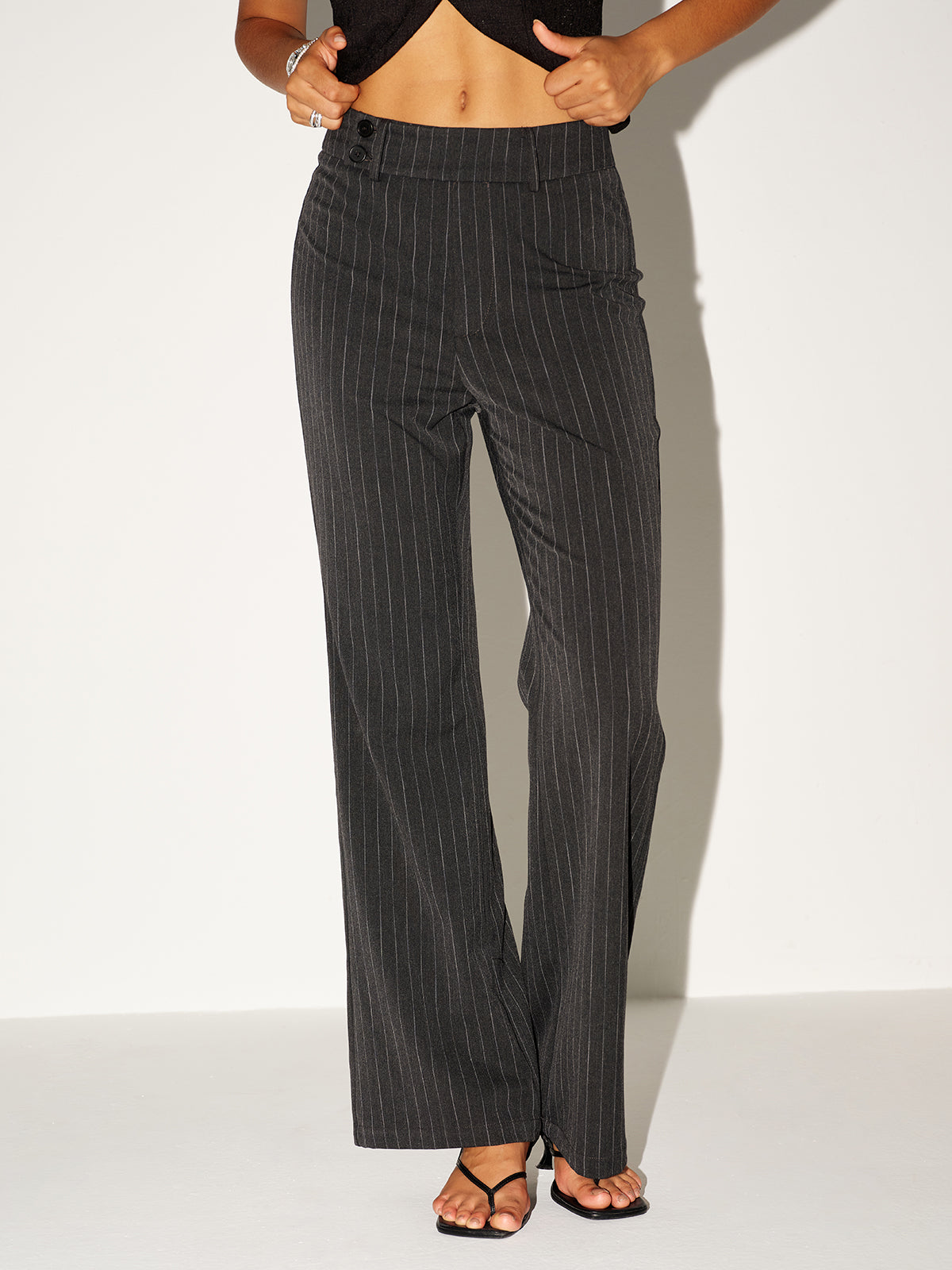 Casual Low-Rise Trousers with Pinstripe Detail