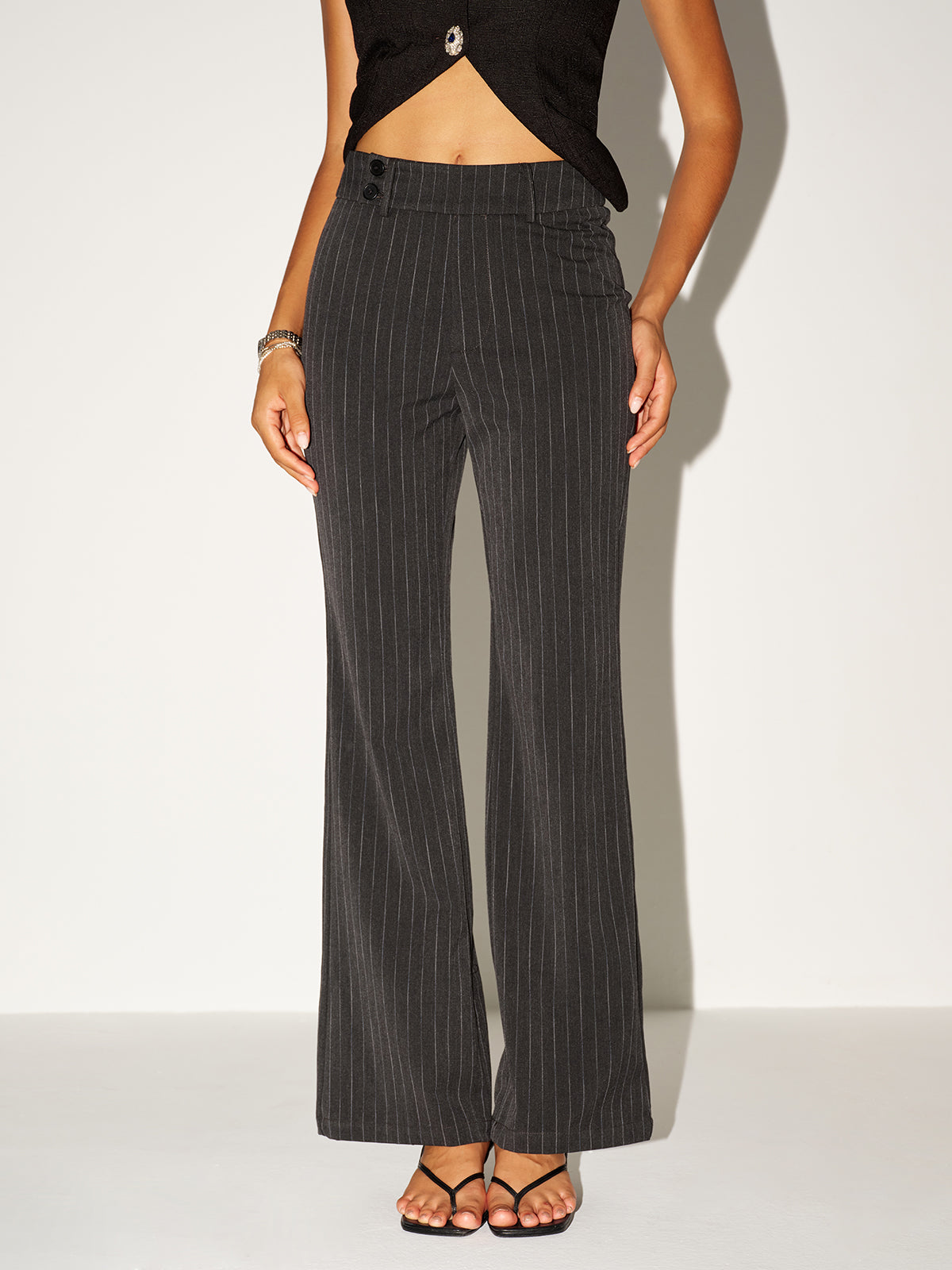 Casual Low-Rise Trousers with Pinstripe Detail
