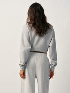 Light gray LA FINE FLEUR Comfortable Cotton Blend Crew Neck Sweatshirt with classic fit.