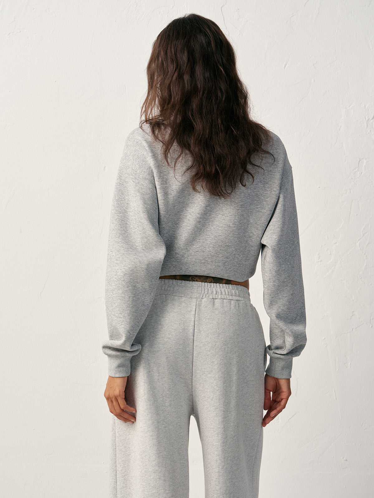 Light gray LA FINE FLEUR Comfortable Cotton Blend Crew Neck Sweatshirt with classic fit.
