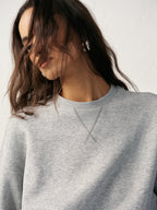 LA FINE FLEUR Comfortable Cotton Blend Crew Neck Sweatshirt in light gray, relaxed fit.