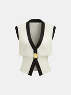 Contrast Trim Sweater Vest with Coordinated Midi Skirt
