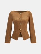 Suede-Effect Jacket with Fitted Metal Buttons