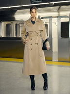 Double-Breasted Cotton-Blend Trench Coat with Belt