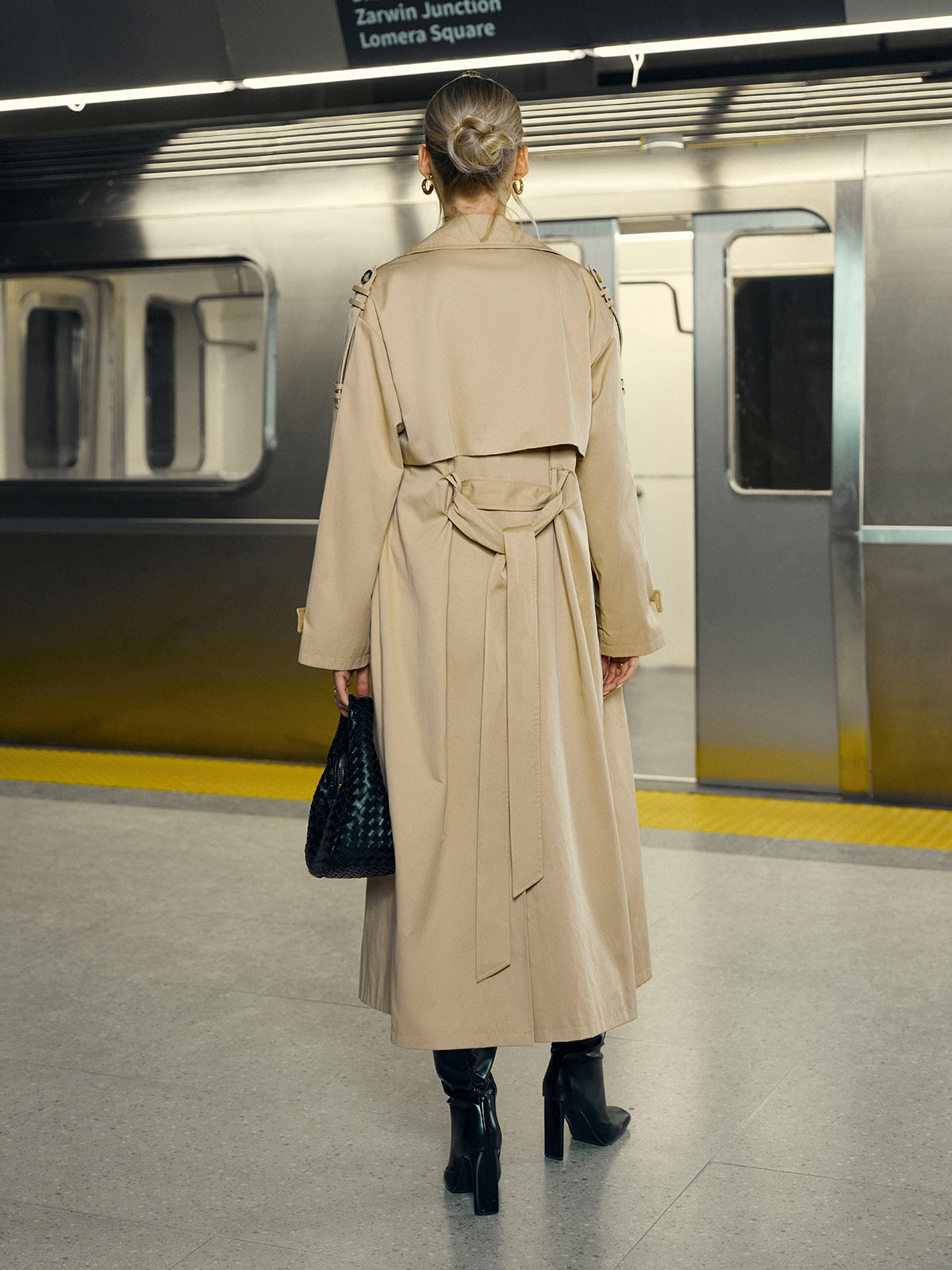 Double-Breasted Cotton-Blend Trench Coat with Belt
