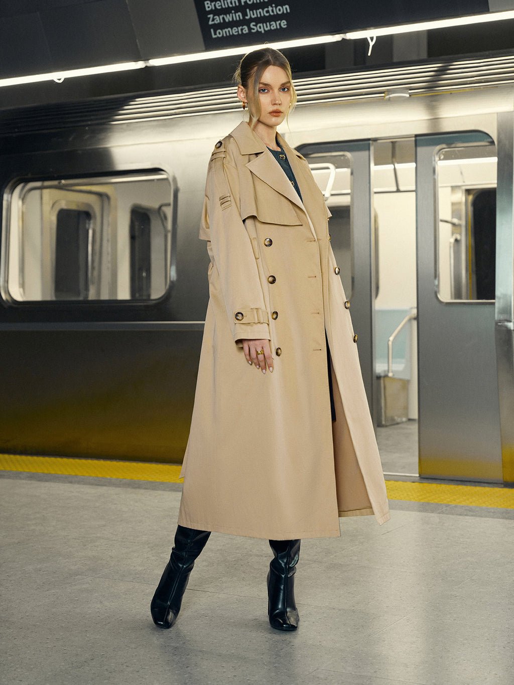 Double-Breasted Cotton-Blend Trench Coat with Belt