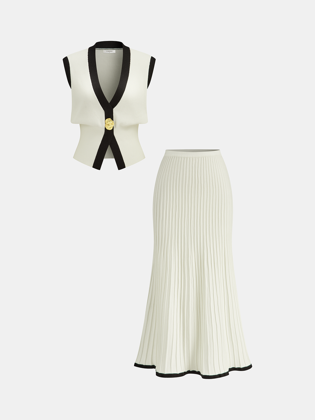 Contrast Trim Sweater Vest with Coordinated Midi Skirt