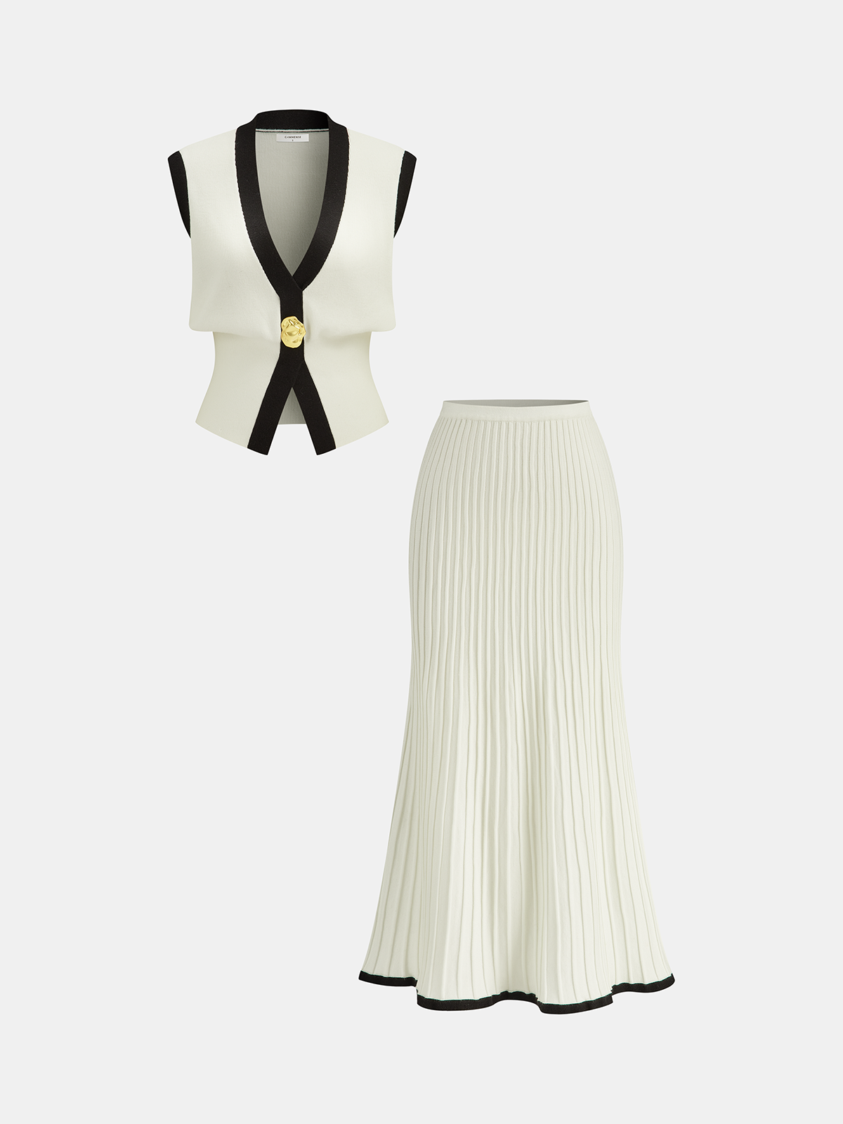 Contrast Trim Sweater Vest with Coordinated Midi Skirt