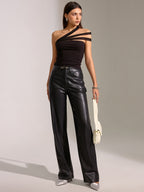 Asymmetric One-Shoulder Mesh Strap Top