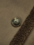 Double-Breasted Longline Coat, Fleece & Faux Leather Detail