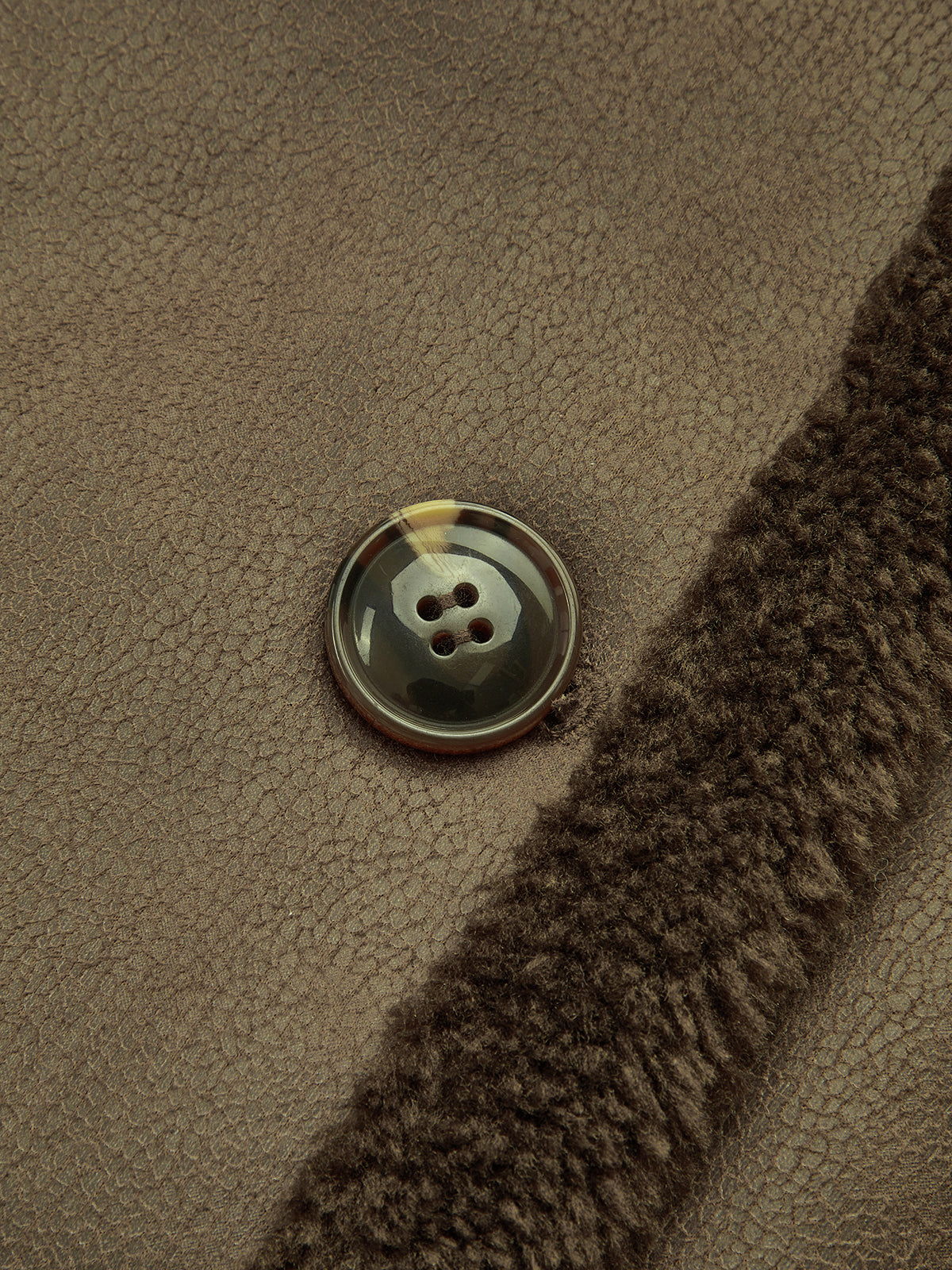 Double-Breasted Longline Coat, Fleece & Faux Leather Detail