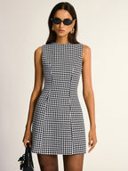 Chic Houndstooth Pattern Sleeveless A-Line Mini Dress by LA FINE FLEUR.