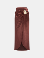 Satin Midi Skirt with Metallic Accent and Slit