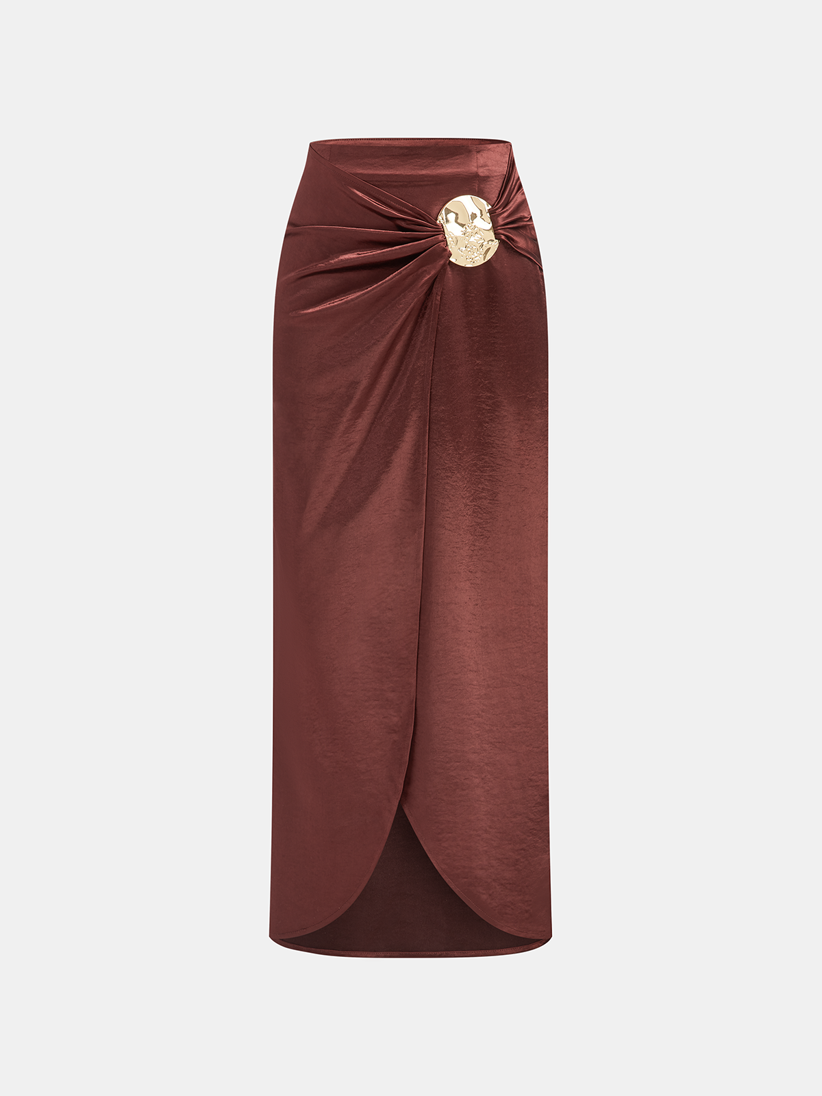 Satin Midi Skirt with Metallic Accent and Slit