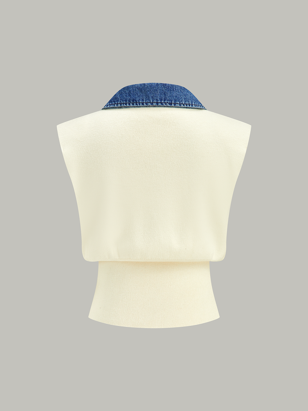 Denim-Accented Metal-Buttoned Knit Vest