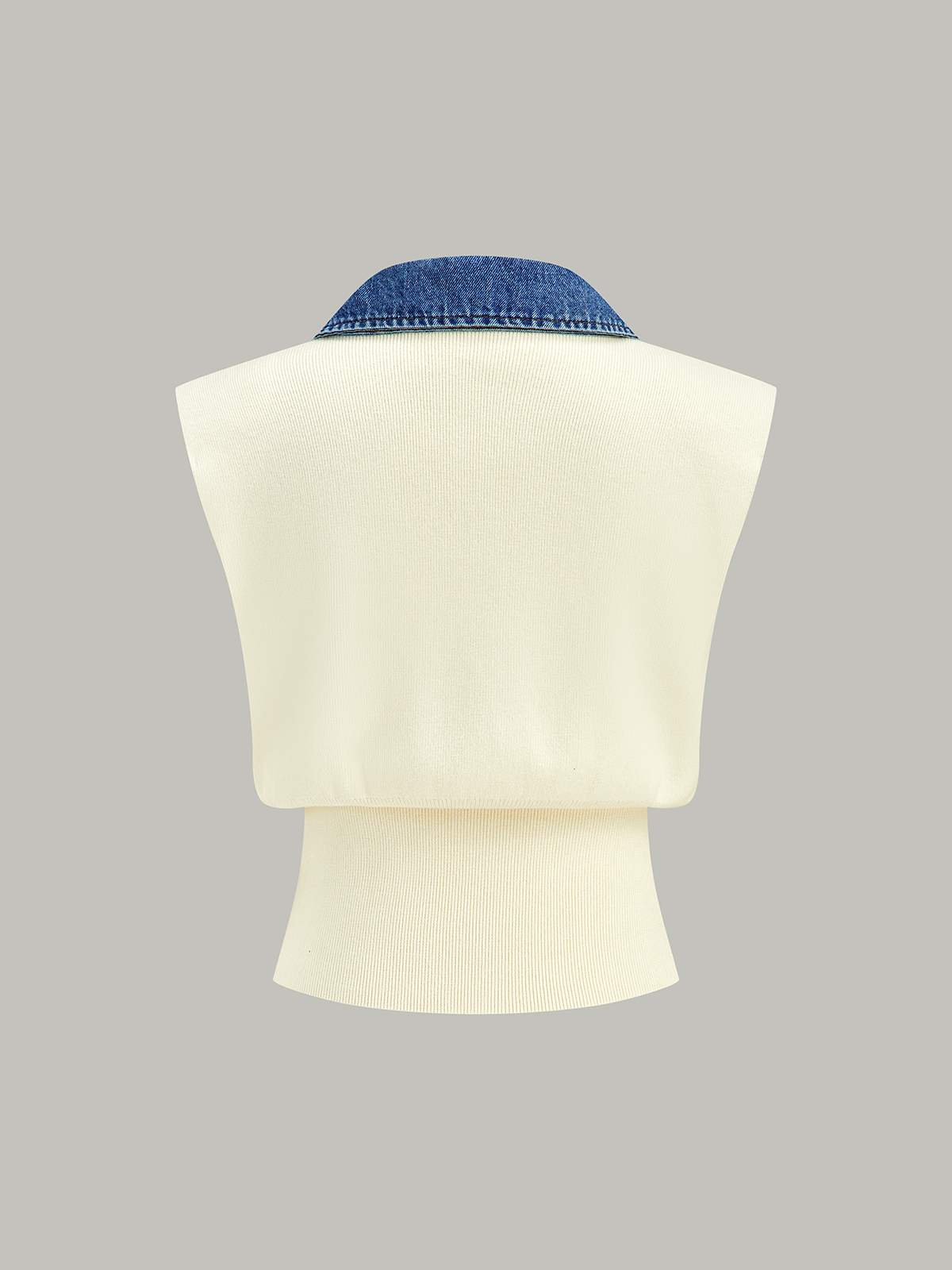 Denim-Accented Metal-Buttoned Knit Vest