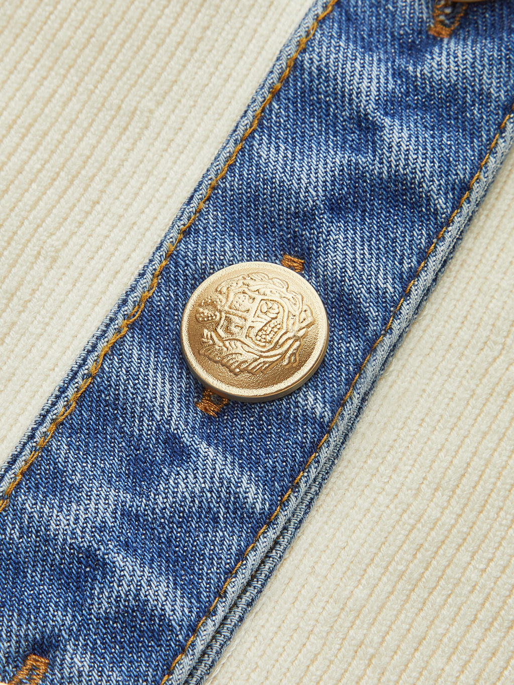 Denim-Accented Metal-Buttoned Knit Vest