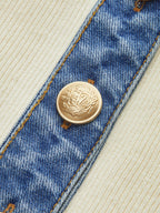 Denim-Accented Metal-Buttoned Knit Vest