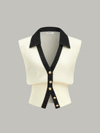 Denim-Accented Metal-Buttoned Knit Vest