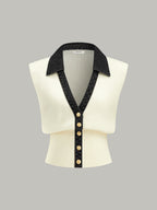 Denim-Accented Metal-Buttoned Knit Vest