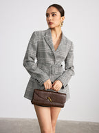 LA FINE FLEUR’s plaid wide belted blazer in cotton mix, styled as a dress.