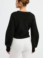 Wool Blend Cardigan Featuring Lace Hem Detail