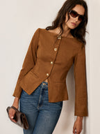 Suede-Effect Jacket with Fitted Metal Buttons