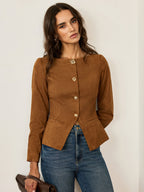 Suede-Effect Jacket with Fitted Metal Buttons