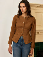 Suede-Effect Jacket with Fitted Metal Buttons