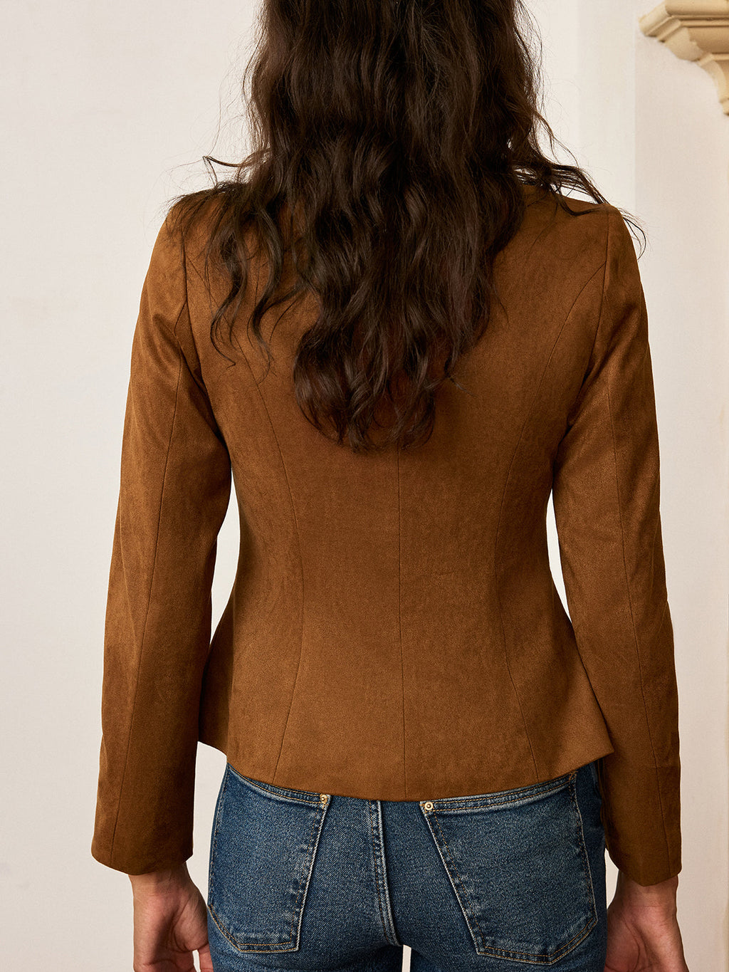 Suede-Effect Jacket with Fitted Metal Buttons