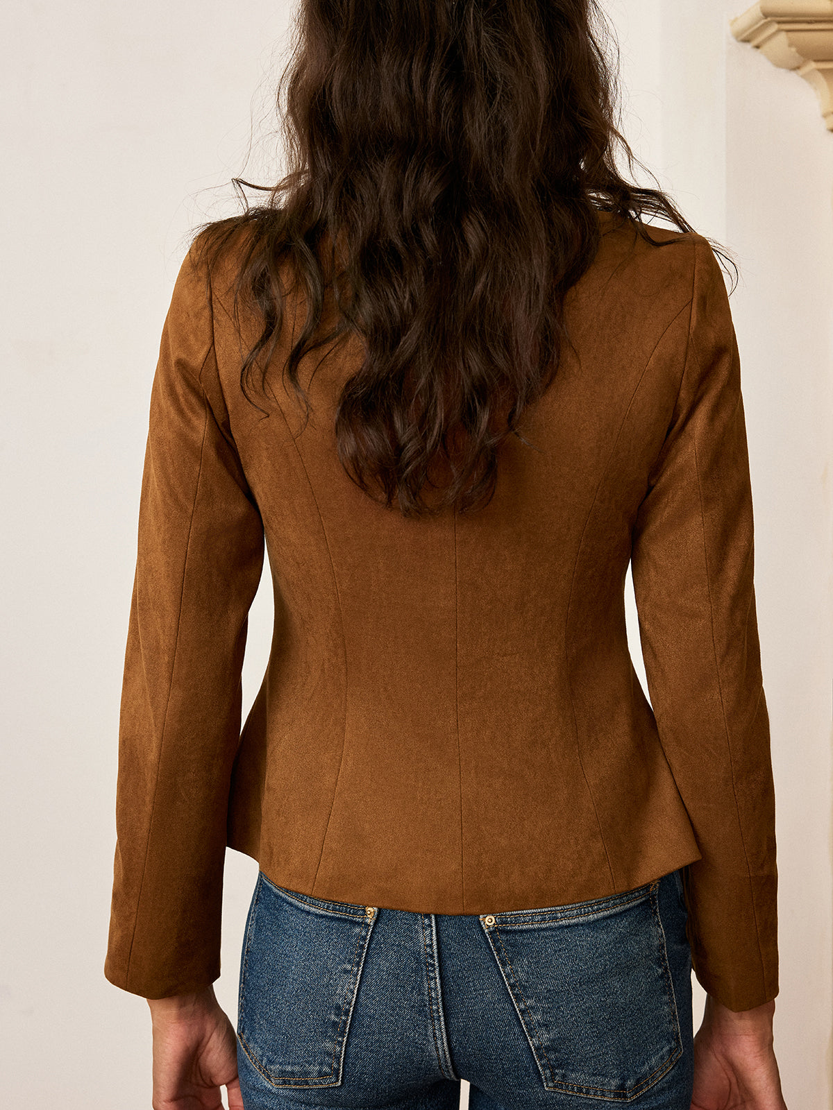 Suede-Effect Jacket with Fitted Metal Buttons