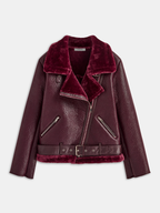 Adjustable Belted Fleece Jacket with Plush Zipper Detail
