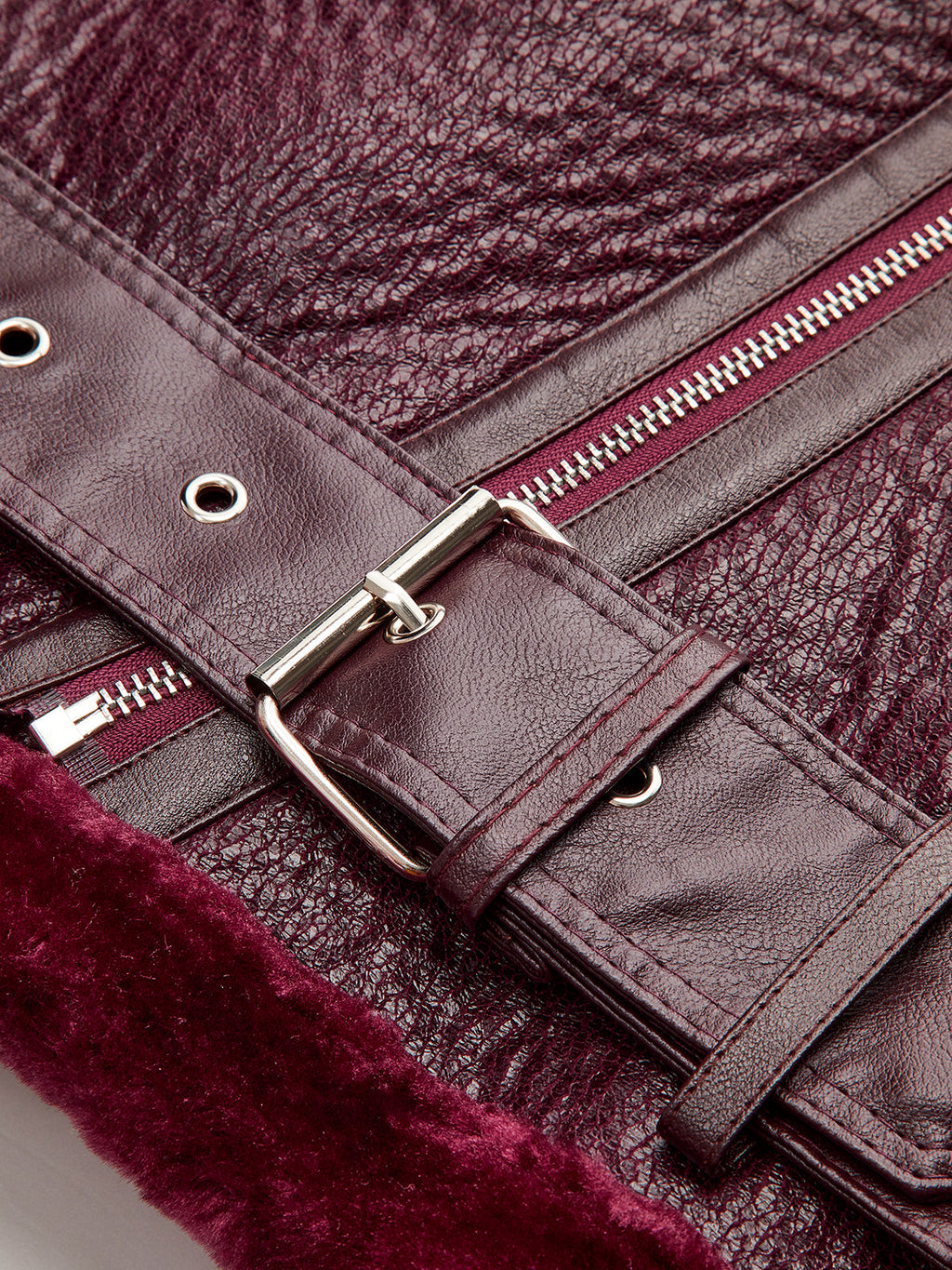 Adjustable Belted Fleece Jacket with Plush Zipper Detail