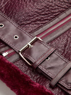 Adjustable Belted Fleece Jacket with Plush Zipper Detail