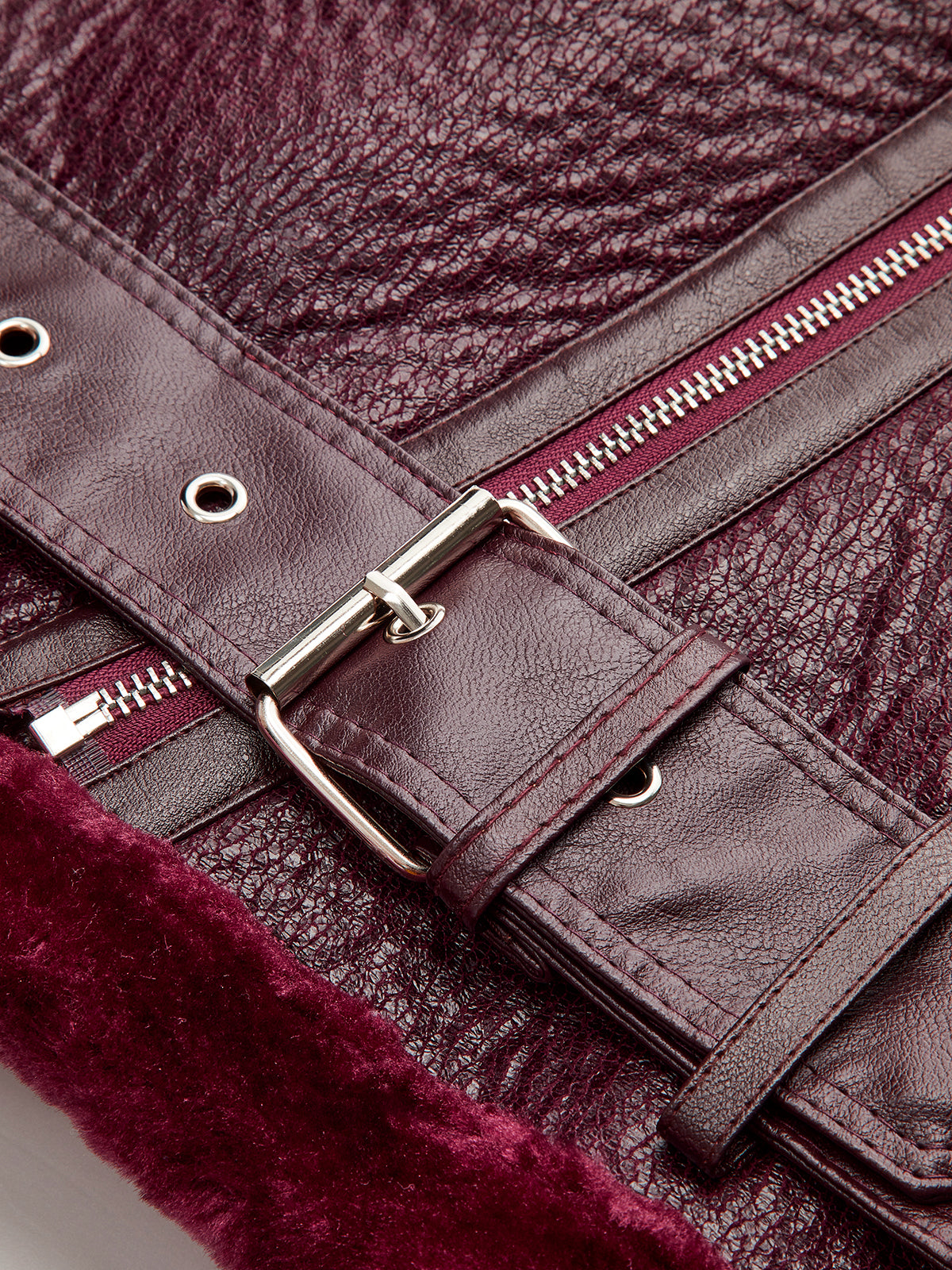 Adjustable Belted Fleece Jacket with Plush Zipper Detail
