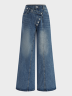 Asymmetric Jeans with Unique Button Accents