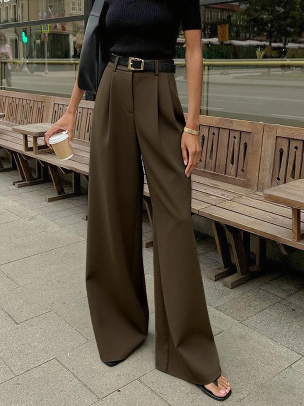 Stylish Wide Leg Pants, Belt Sold Separately