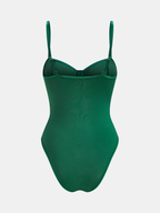 Floral embroidered lace bustier corset bodysuit with fitted silhouette and thin adjustable straps.