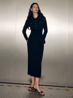 LA FINE FLEUR Long Sleeve Maxi Dress with Collar Detail, featuring a flattering silhouette.