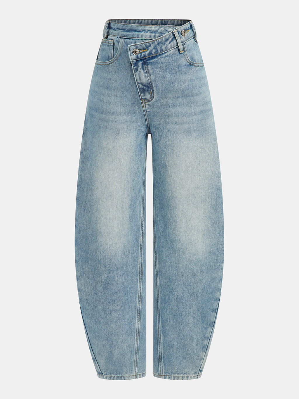 High-Waist Asymmetric Jeans with Curved Legs