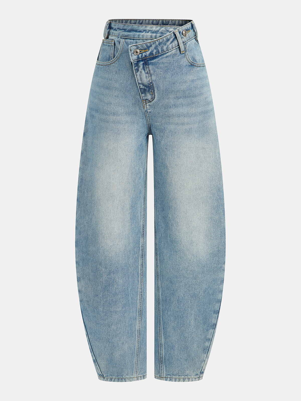 High-Waist Asymmetric Jeans with Curved Legs