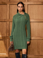 LA FINE FLEUR's Asymmetric Collar Sweater Dress with Cable Knit Detail in a cozy knit.
