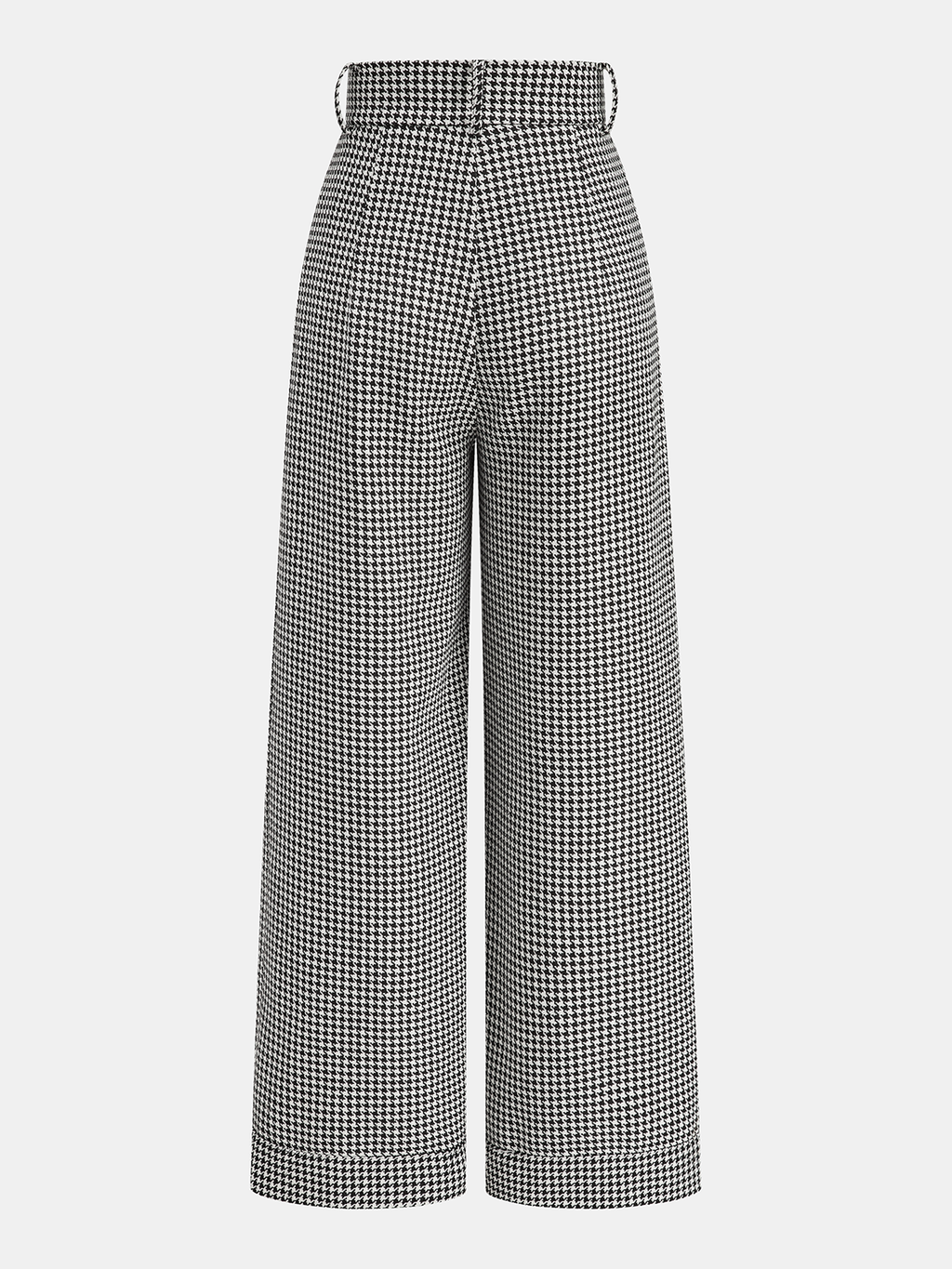 Houndstooth pleated wide leg pants with button details, elastic waistband, high waisted.