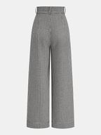 Houndstooth pleated wide leg pants with button details, elastic waistband, high waisted.