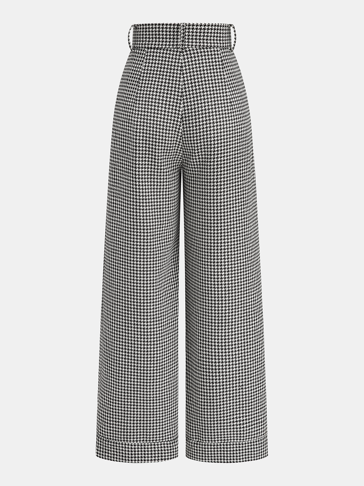 Houndstooth pleated wide leg pants with button details, elastic waistband, high waisted.