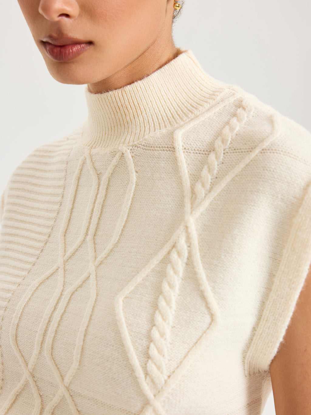 Mock Neck Sleeveless Sweater Vest with Cap Sleeves