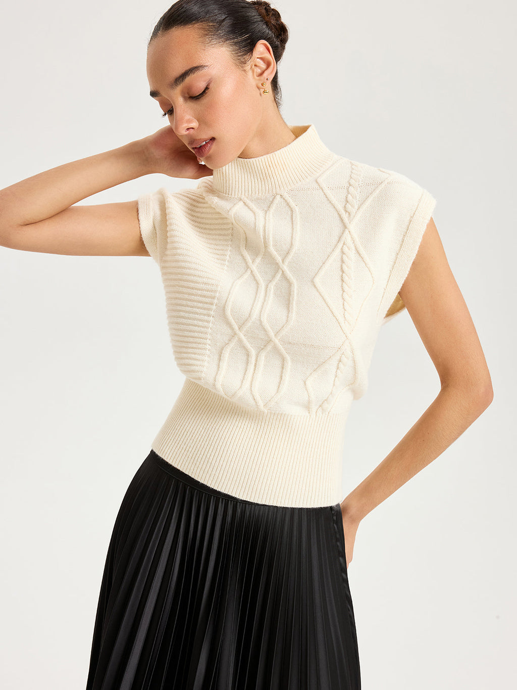 Mock Neck Sleeveless Sweater Vest with Cap Sleeves