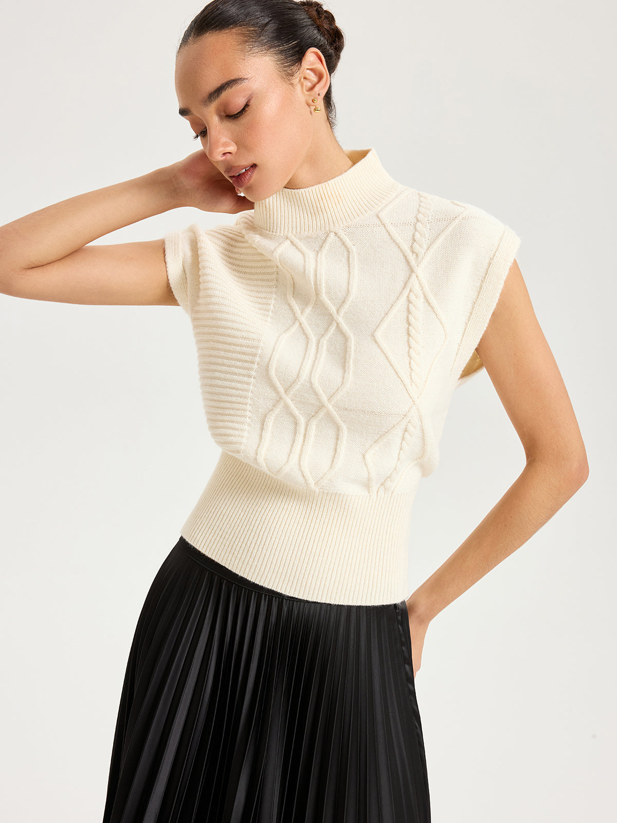 Mock Neck Sleeveless Sweater Vest with Cap Sleeves