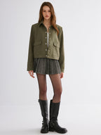 Button-Lapel Jacket in Suede-Effect Fabric