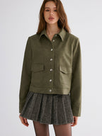 Button-Lapel Jacket in Suede-Effect Fabric